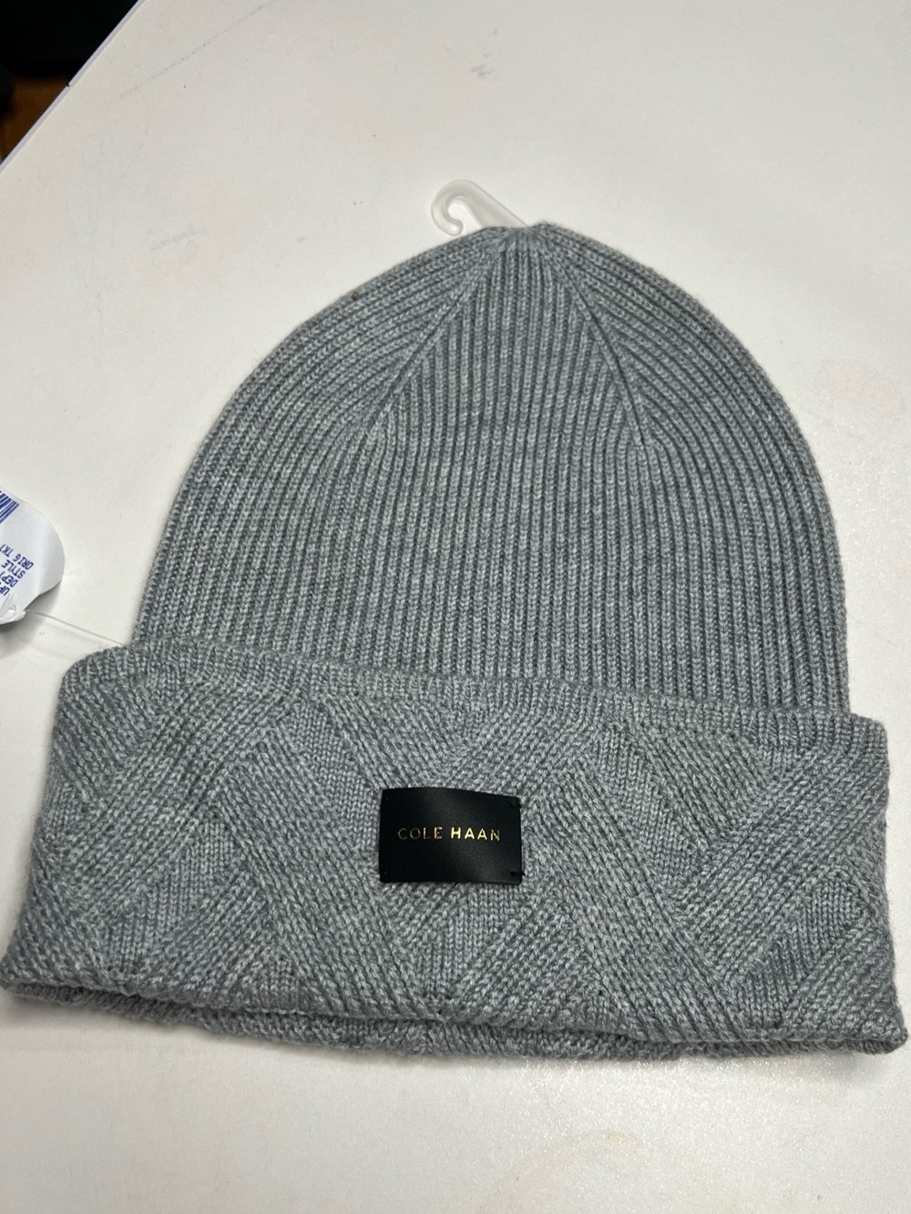 Cole Haan Light Gray Ribbed & Cable Knit Beanie unisex